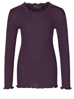 Rosemunde Silk t-shirt regular w/ lace - Aubergine